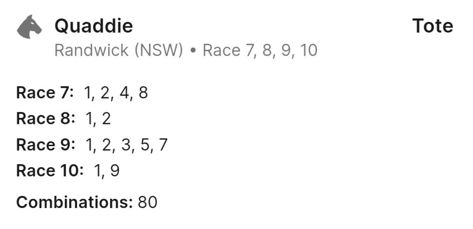 Moonee Valley / Randwick Quaddies 25/10 🇦🇺

Bringing back the old name to focus on both HK and AUS Quaddies ✅️✅️✅️✅️