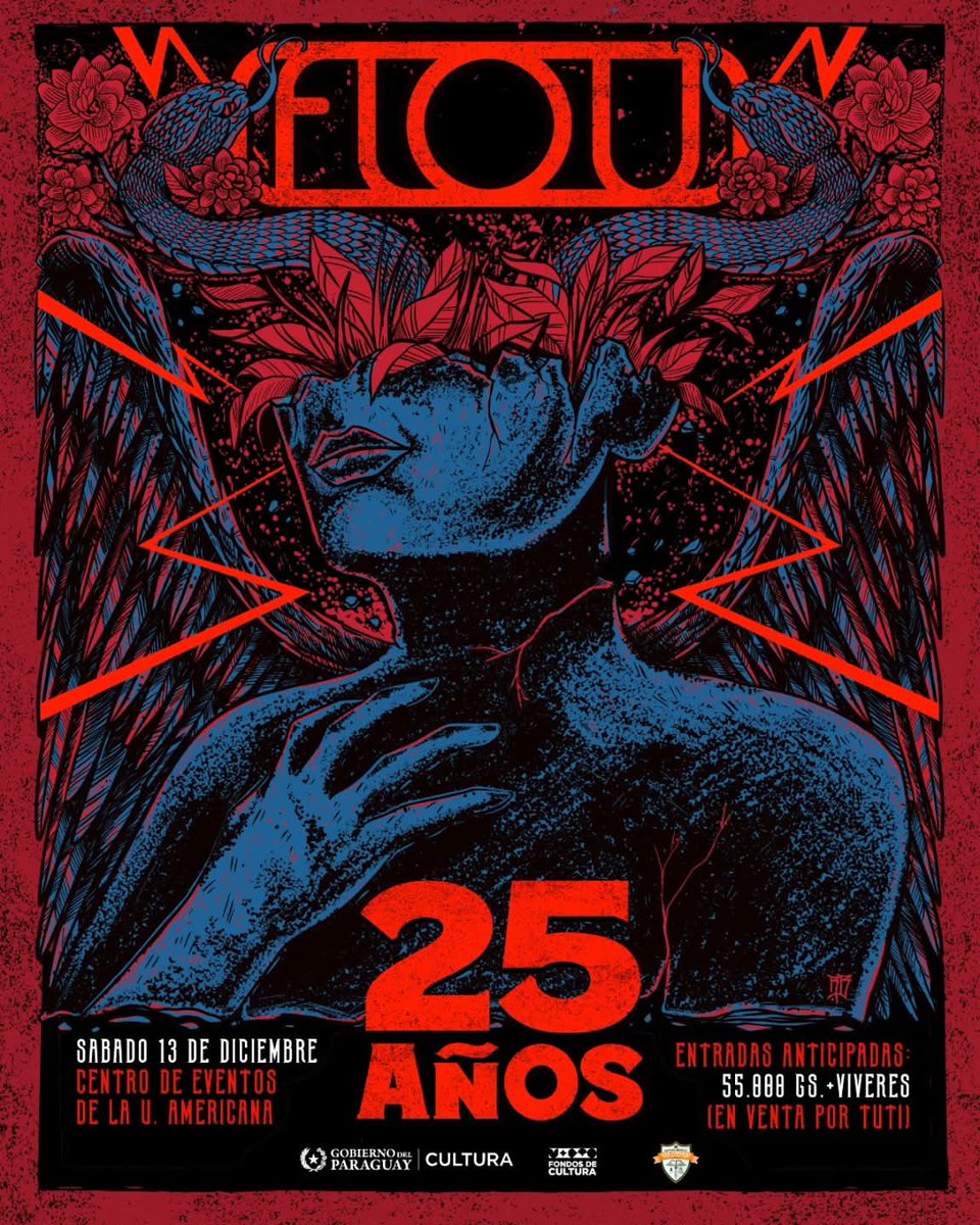 🔥 FLOU 2️⃣5️⃣ AÑOS 🎸
📅: Sábado 13 de Diciembre 
📌: Centro de Eventos de la Universidad Americana
(Avenida Brasilia 1.100 y Comandante Atilio Peña Machain)

ANTICIPADAS 1️⃣:
55.000gs + Donaciones de alimentos no perecederos para <a href="/Dequeni/">Fundación Dequení</a> 🙌🏻

Entradas en <a href="/tutiparaguay/">tuti</a> 🎫