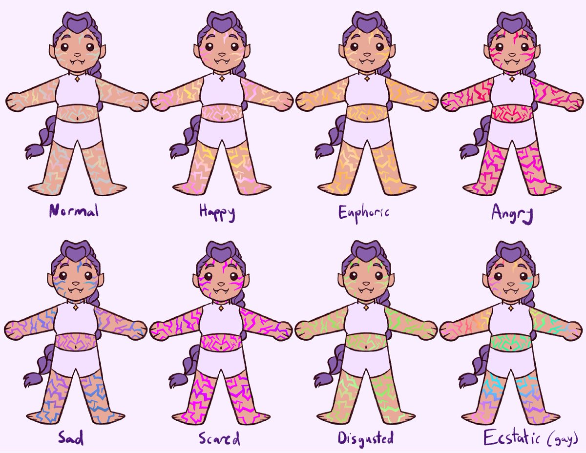 Stars_On_Paper's tweet photo. since we all agree Rumi is a walking mood ring, i made a little chart for her!!! i plan on using this as a ref for future art and fics, and everyone else is free to use it as well!! https://t.co/gzVo3uE0zu