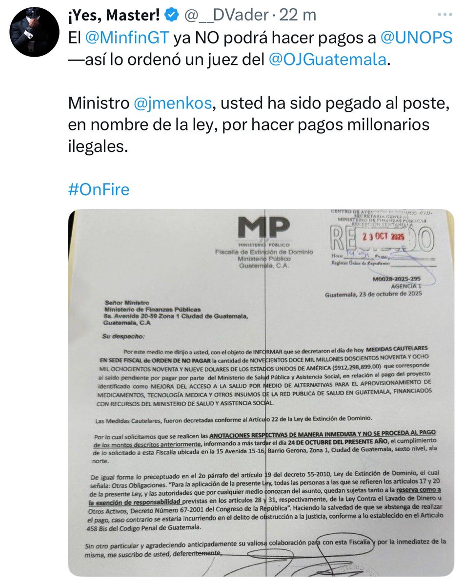 JSandoval1982's tweet photo. El MP ya no acusa, legisla, ejecuta y derroca. Un fiscal congela pagos, un juez “anula” un partido y desconoce al presidente. 

Guatemala ya no tiene separación de poderes: tiene una dictadura con toga, un poder paralelo que opera con membrete judicial para sustituir al Estado de Derecho y someter la democracia.
