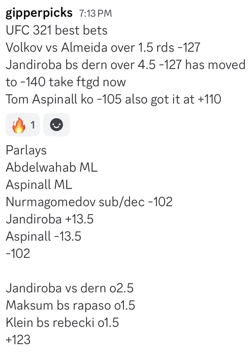 GGippe's tweet image. UFC 321 singles and parlays