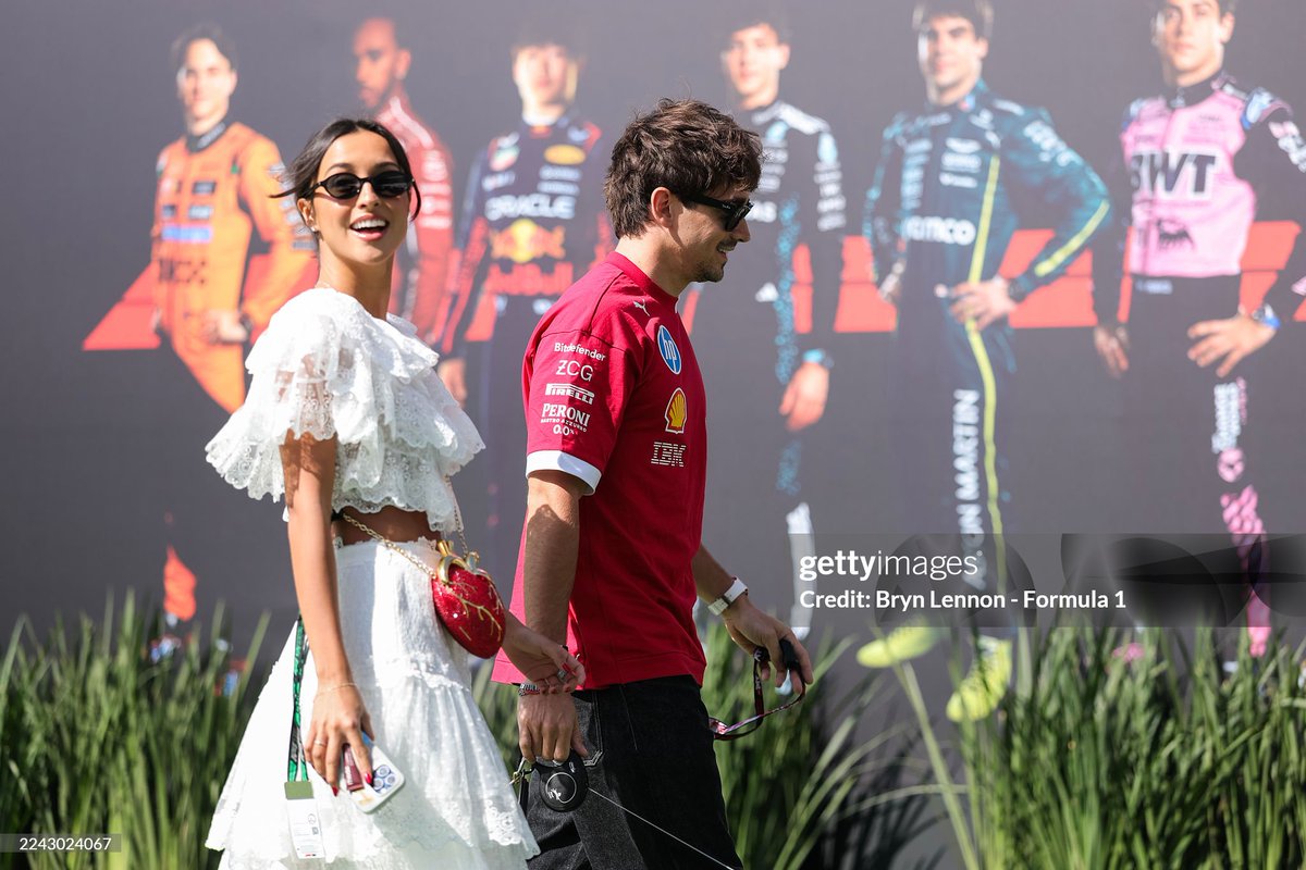 ©︎ #𝗚𝗲𝘁𝘁𝘆𝗜𝗺𝗮𝗴𝗲𝘀ᴿᴾ / @𝗂𝖱𝖯𝖦𝖾𝗍𝗍𝗒 via 𝑔𝑒𝑡𝑡𝑦𝑖𝑚𝑎𝑔𝑒𝑠.𝑐𝑜𝑚 • Charles Leclerc, Kristal Silva and Leo arrive in the Paddock prior to practice ahead of the F1 Grand Prix of Mexico at Autodromo Hermanos Rodriguez on October 24, 2025.