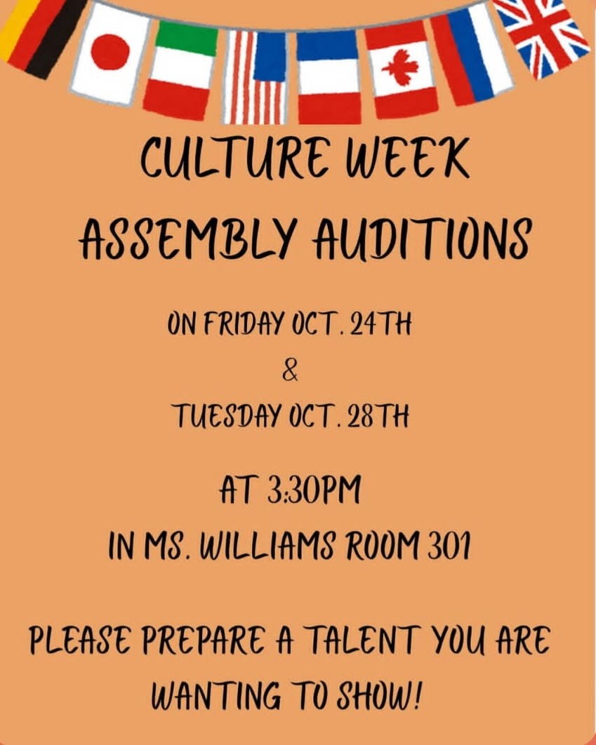 Kearns High Students! We are holding auditions for performances for our annual culture week assembly. Auditions will be Friday, October 24th and Tuesday, October 28th at 3:30pm in room 301. See you there! #we_are_kearns_talent