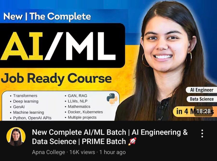 suparnojit26's tweet image. Juniors pls stay away from such clickbait videos. Learning ML is a marathon, not a sprint (4 months)