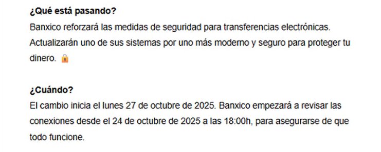 InversionesAld's tweet photo. 🚨 ¡Hoy habrá mantenimiento en el sistema SPEI y no se podrá transferir! 

Aplica para todas las instituciones que utilicen este sistema, será entre las 5 pm y las 8 pm.

Banxico estará actualizando las medidas de seguridad del sistema SPEI.

#spei #banxico #transferencias https://t.co/5p8Vm5FDHX
