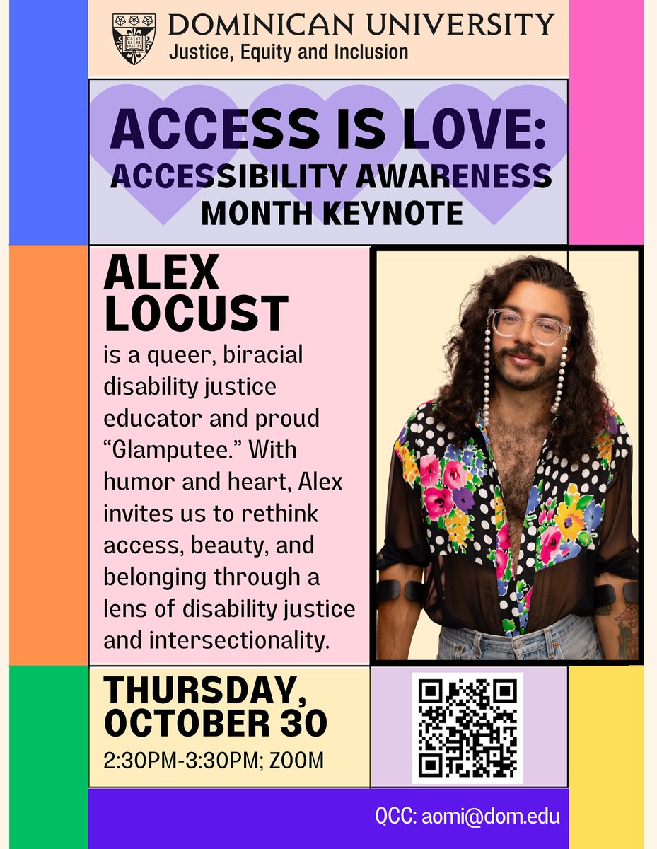 RCASdu's tweet photo. Join us for Access is Love: Accessibility Month
Keynote with Alex Locust!
Discover how access, beauty, and belonging intersect through the lens of disability justice.
Thursday, October 30 | 2:30-3:20pm| https://t.co/ixznwlWRmY
