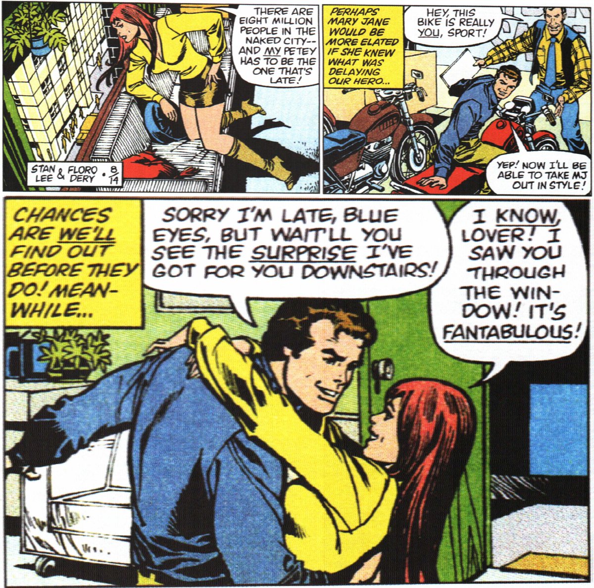Peter painting his bike red to impress MJ and then MJ never getting another ride on it.  Until the newspaper verse that is because Stan Lee was 2 decades away from having the grace to pivot to the better plot/lady. #PeterMJ