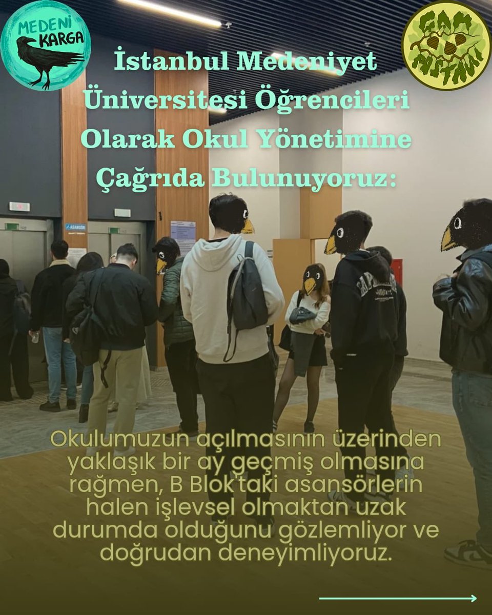 medenikarga's tweet photo. Çağrımızdır!
Üniversite yönetimini ve tüm yetkilileri sorumluluk almaya; B Blok’taki asansörlerin tümünü eksiksiz, güvenli ve kalıcı biçimde onarmaya, öğrencilerin yaşam ve eğitim haklarına saygı göstermeye davet ediyor ve ivedilikle gerekli adımların atılmasını talep ediyoruz. https://t.co/5Gw2k36yme