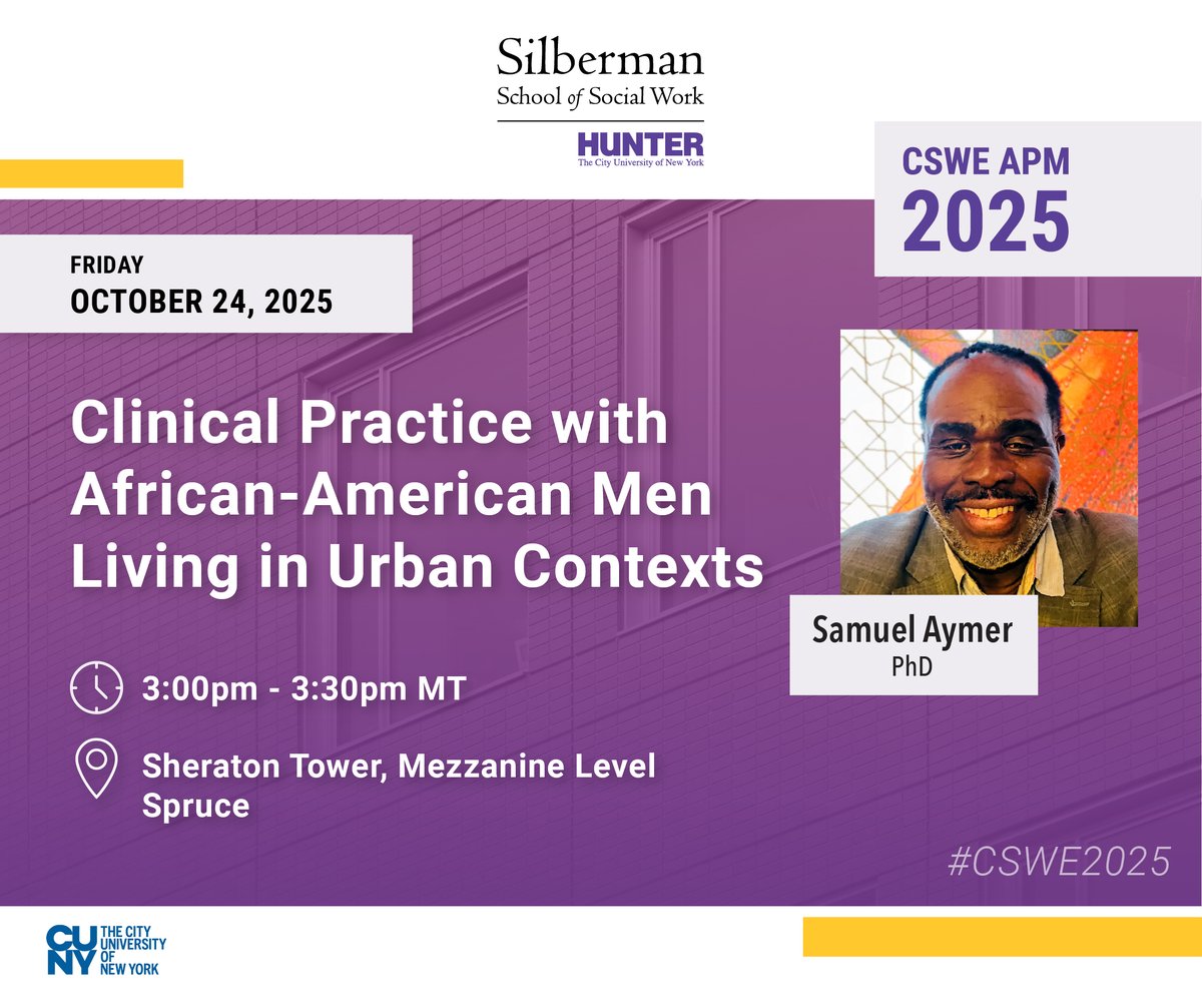 silbermanssw's tweet image. If you are at CSWE APM, join Associate Professor Samuel Aymer in the Spruce room at 3:00pm MT for “Clinical Practice with African-American Men Living in Urban Contexts.&quot; 

#cswe2024 #cswe24 #apm24 #apm2024 #csweapm #oneCSWE #socialwork #socialworkeducation #socialworker