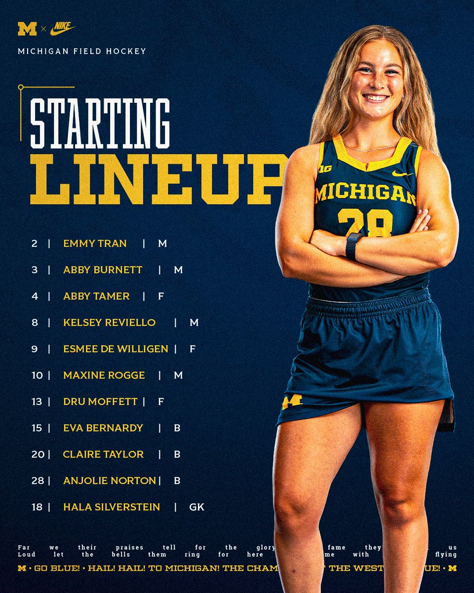 umichfldhockey's tweet photo. #GAME13 Starting Lineup.

TV >> @BigTenNetwork
Live Stats >> https://t.co/uV3uFgyc32 https://t.co/Yis4EcNsmn