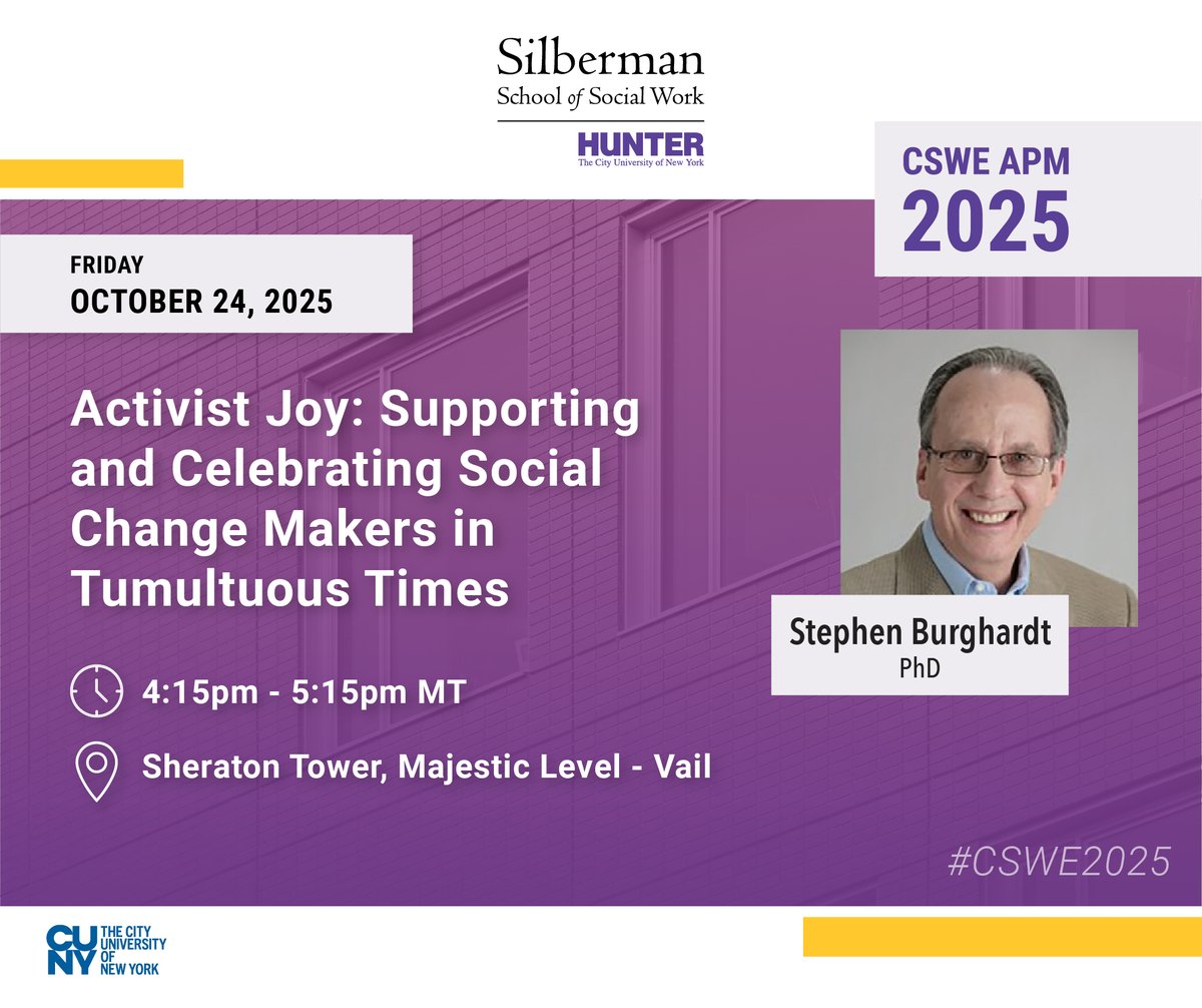 silbermanssw's tweet image. If you are at CSWE APM, join Professor Stephen Burghardt in the Vail room at 4:15pm MT for “Activist Joy: Supporting and Celebrating Social Change Makers in Tumultuous Times.&quot; 

#cswe2024 #cswe24 #apm24 #apm2024 #csweapm #oneCSWE #socialwork #socialworkeducation #socialworker