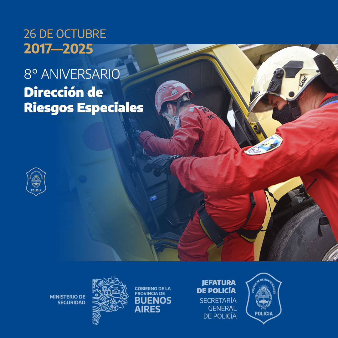 Creada el 26 de octubre de 2017 con la misión de intervenir en situaciones extremas que atentan contra la seguridad y la vida de las personas, la Dirección de Riesgos Especiales parte de la Superintendencia de Seguridad Siniestral cumple hoy su 8° aniversario.
#PolicíaPBA 👮🏻‍♀️👮🏻‍♂️