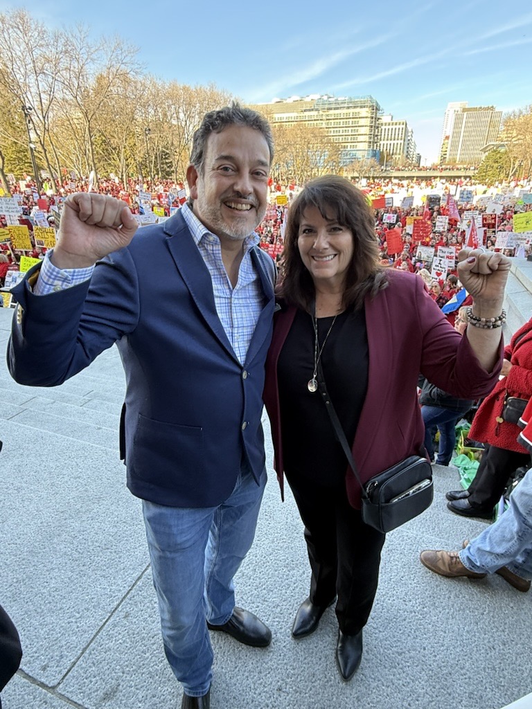 HSAAlberta's tweet image. The government’s back-to-work legislation isn’t just about classrooms, it’s about weakening workers’ power to stand up for fair treatment and strong public services. HSAA stands with teachers, students, and all Albertans fighting for respect.  #Red4Ed |  @albertateachers