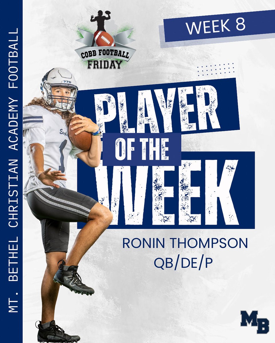 Congratulations to Ronin Thompson for being named the Cobb Football Friday Player of the Week following our 43–13 victory over Dominion Christian!