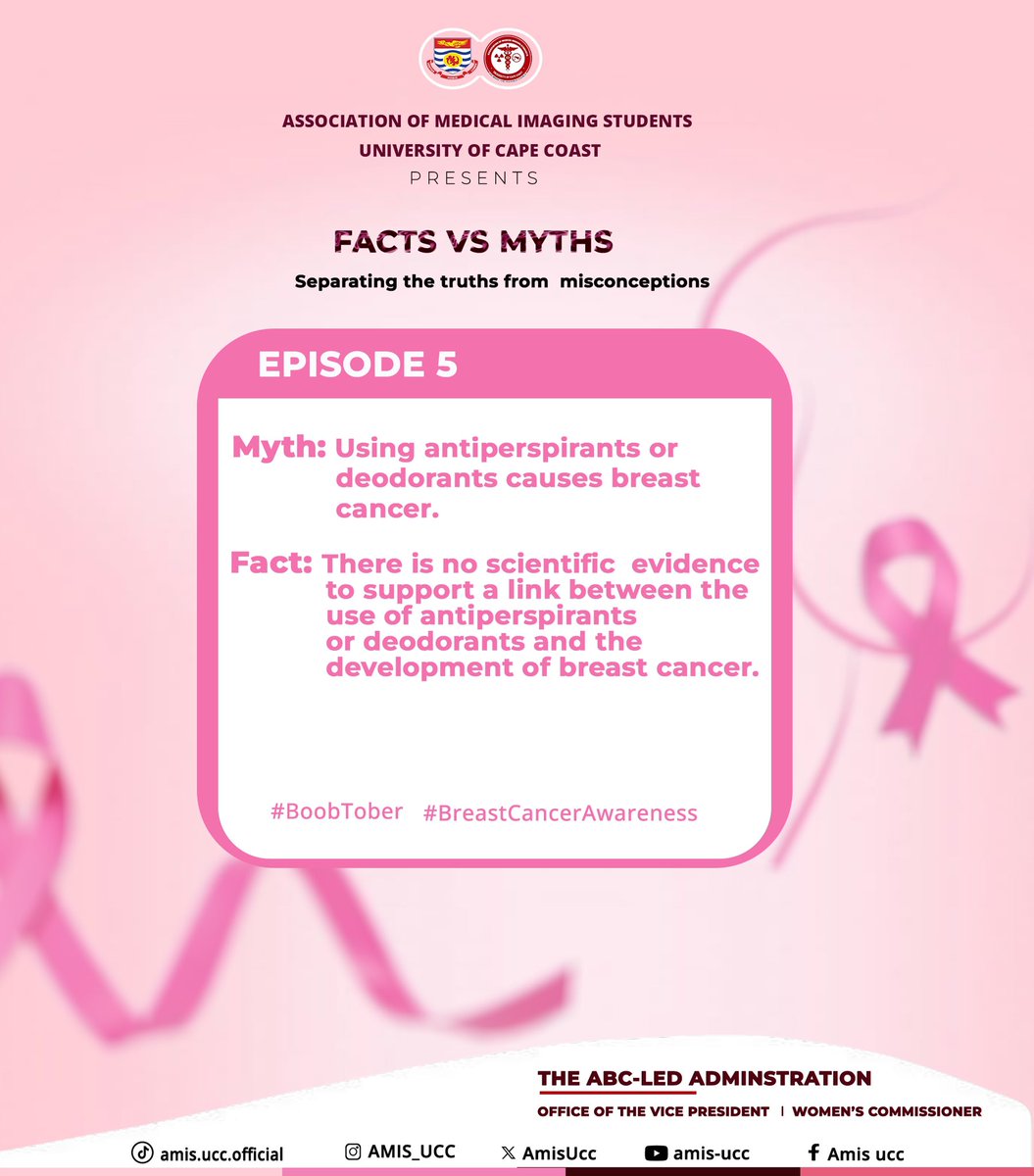 AmisUcc's tweet photo. 💬 Episode 5: Busting the Sweat Myth! 💧 Some believe antiperspirants cause breast cancer — but science says otherwise! There’s no evidence connecting your deodorant to breast cancer.
Stay fresh, stay confident, and stay aware 
 #BoobTober 💖🎗️  #BreastCancerAwareness https://t.co/DTVw0ucQtq