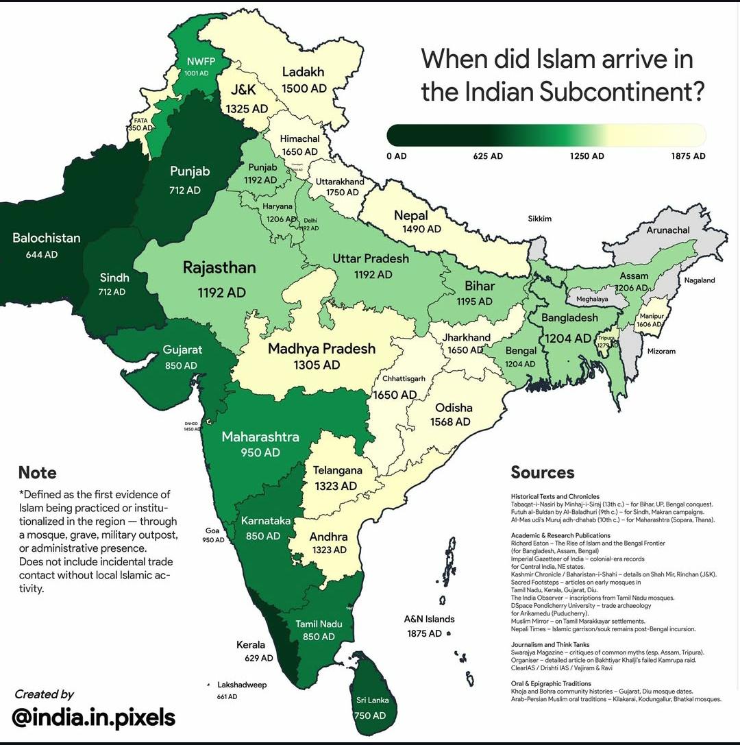 vintagemapstore's tweet image. When did Islam arrive in the Indian Subcontinent? 
Creator: India in Pixels by Ashris.