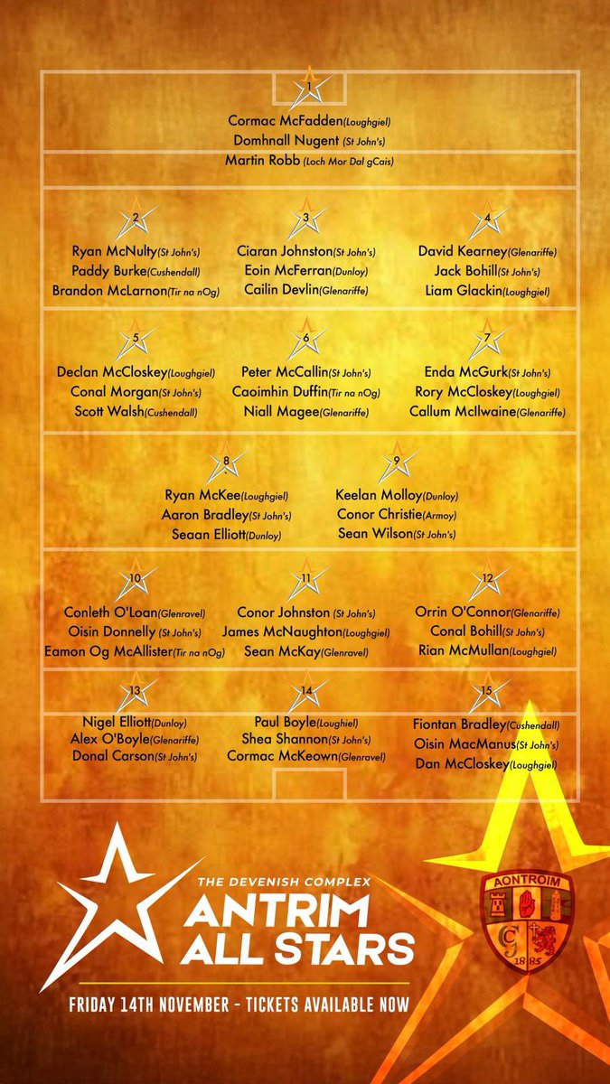 HURLING ALL STAR NOMINATIONS ⭐️💫🥎

Here are The Devenish Antrim Hurling All-Stars nominations for 2025

Congratulations to the players who have been selected! 

Get voting NOW for who you think deserves an All-Star on Friday 14th November: thedevenishallstars.com