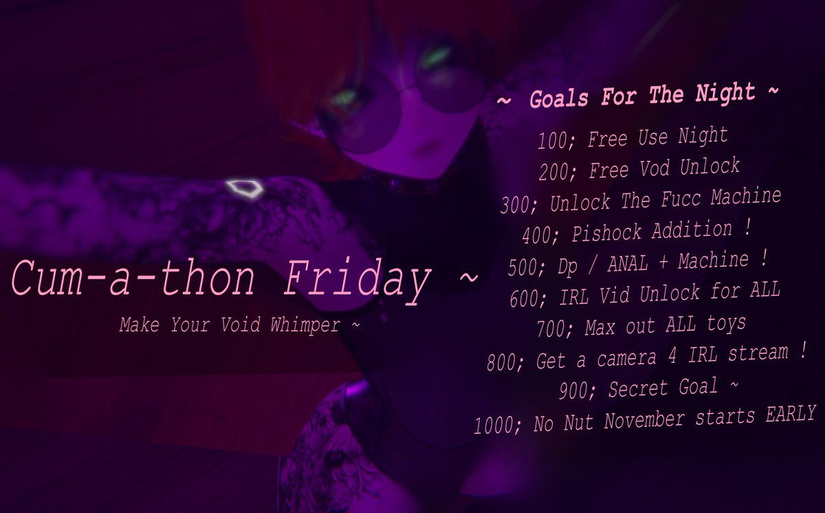 ! Stream Reminder ! 

Today, @ 9pm pst / 11pm cst / 12am est (pologies had to up the time due to irl) we will be doing a cum-a-thon stream ! 

Cumm join for a lotta silly fun n more ! 
I'll see y'all tn ~! 

#lewdtuber | #nsfw | #nsfwtwt | #lewdvr | #lewd | #stream | #vr