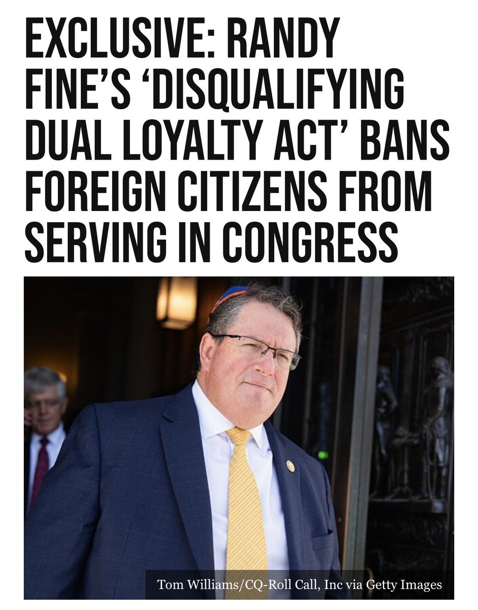 bradleyajaye's tweet image. NEW: @RepFine introduces the Disqualifying Dual Loyalty Act  to prohibit the election to Congress of anyone holding foreign citizenship.
“You can only swear allegiance to one country, and if you’re in Congress, that allegiance should be to America.”
Exclusive to @BreitbartNews