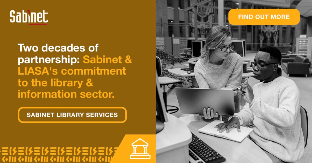 Proud of our 20-year partnership with <a href="/LIASANews/">LIASANews</a>! Celebrating the LIASA 2025 Conference: "Libraries as Innovation Hubs: Empowering Communities." Together for an inclusive future! #Sabinet #LIASA #Partnership #LIS #LibraryAndInformationScience #SouthAfrica