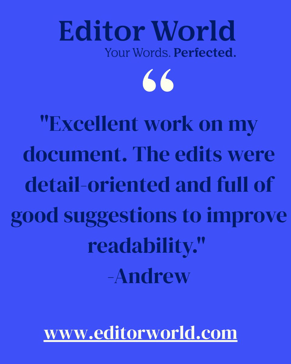 🔥TESTIMONIAL TUESDAY
🪄 Meet Rick from Kansas City, a doctoral student who discovered Editor World!
💬 "Through Editor World's services, I saved time in editing which increased my paper acceptance rates."

🌍Ready to boost your success editorworld.com

💻#AcademicEditing