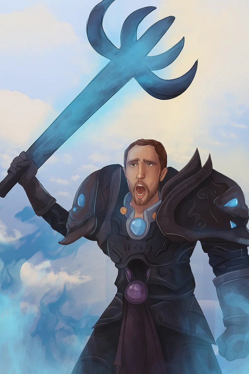 Asmongold's tweet image. I was upset because you made one of my favorite weapons in the game, Might of Menethil, smaller than it was supposed to be. This clearly was unacceptable. 
Luckily we live in 2025 and I was able to use AI to fix your art for you :)