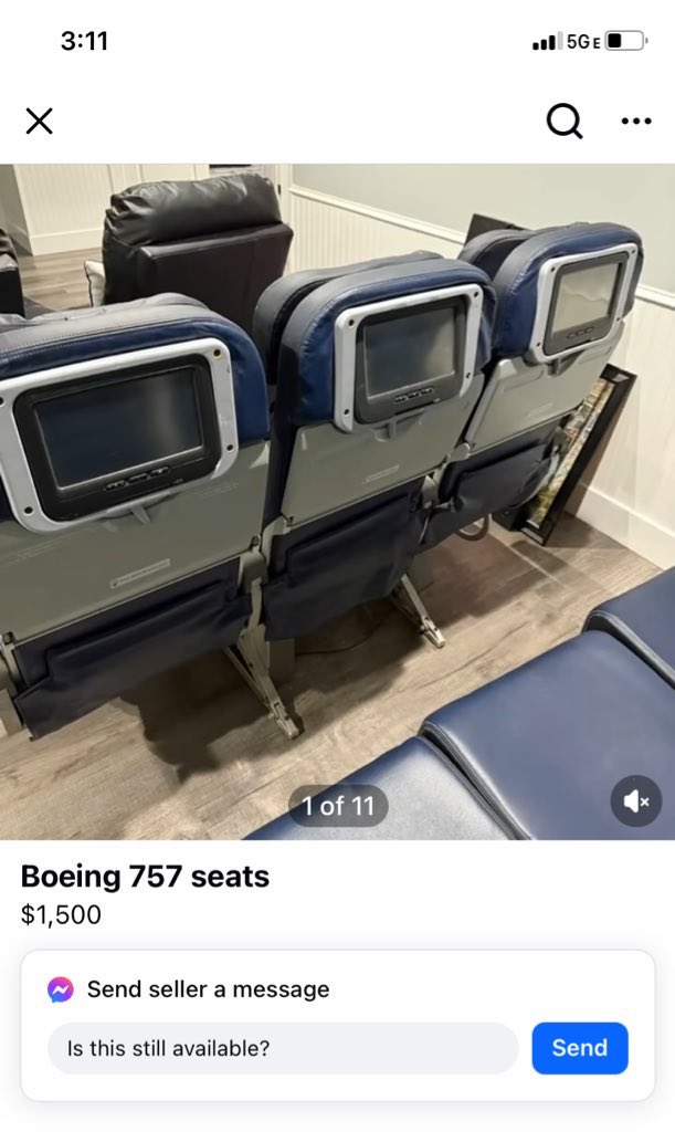 yesnosuremaybe's tweet photo. You come over and instead of a couch I have 3 rows of Boeing 757 seats https://t.co/Ista9OmwXl