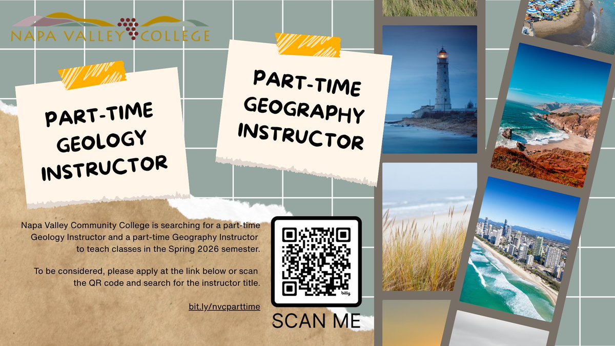 NVC_Jobs's tweet photo. We are searching for a part-time, Geology Instructor and a part-time Geography Instructor to teach courses in the Spring 2026 semester. 

If you have a Master's degree in either disciplines, please apply as soon as possible for consideration. 

https://t.co/Pe160q7WcO https://t.co/urHCKsbZtM