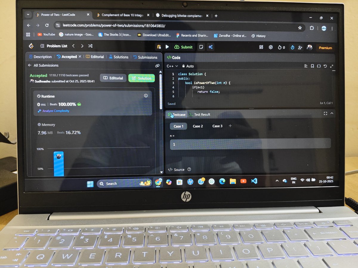 Sudhans74033164's tweet image. Day 14/90 ✅
Solved 3 problems on @LeetCode today 💻
• Power of 2 
• Palindrome Number 
• Number Complement 
Logic, bit manipulation & number tricks — everything in one day!
#90DaysOfDSA #CPP #LeetCode #CodingJourney