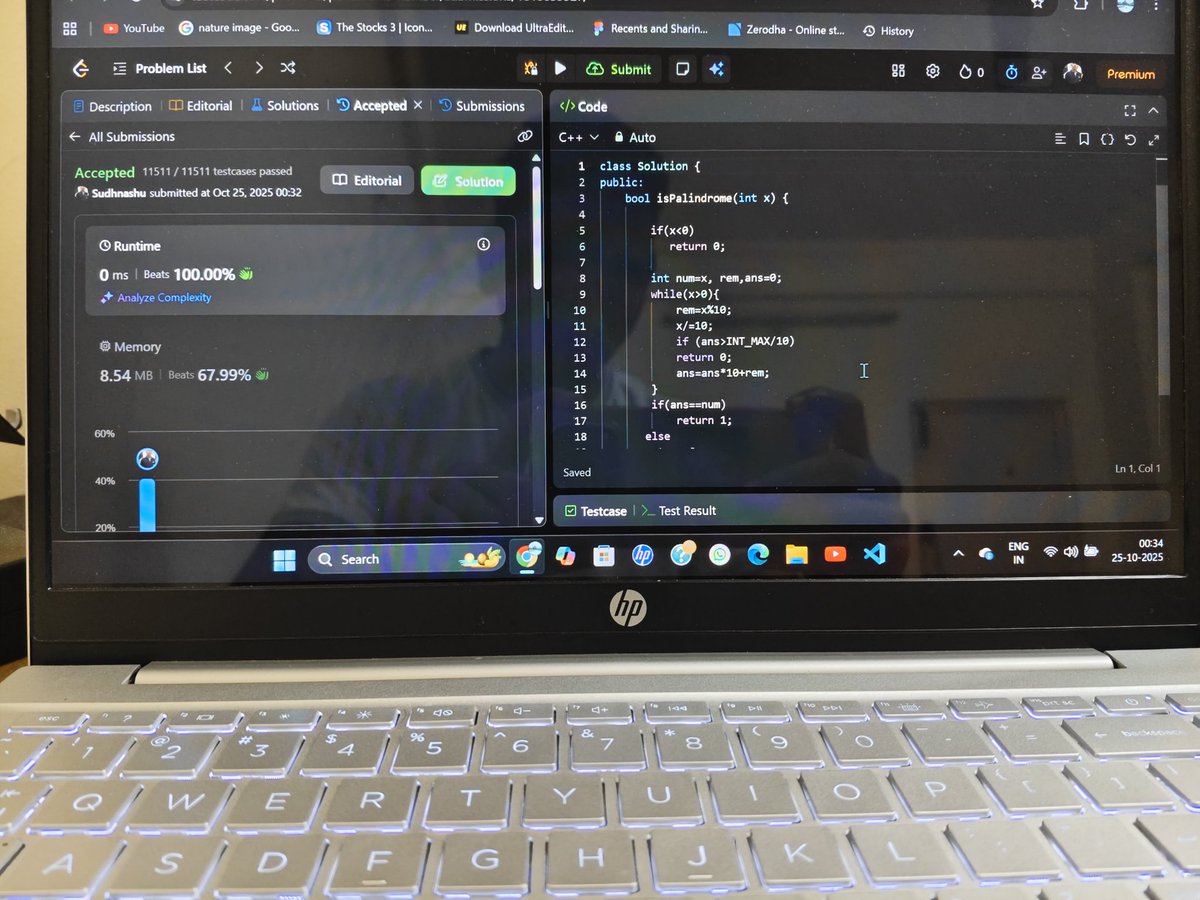 Sudhans74033164's tweet image. Day 14/90 ✅
Solved 3 problems on @LeetCode today 💻
• Power of 2 
• Palindrome Number 
• Number Complement 
Logic, bit manipulation & number tricks — everything in one day!
#90DaysOfDSA #CPP #LeetCode #CodingJourney