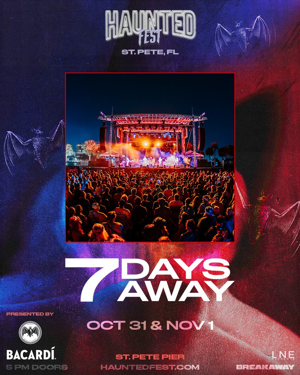 LNEPresentsFL's tweet image. 1 WEEK AWAY🦇🔋@HauntedFest St. Pete is creepin' up FAST! 

Who's coming out for an epic 2-Day Festival OCT 31ST &amp;amp; NOV 1ST?!

with @disclosure, @OfficialRezz &amp;amp; MORE!

ALL AGES FESTIVAL🎵
HALLOWEEN WEEKEND👻 

🎟️ LNEPresents.com 

#LNEFL #HauntedFest
