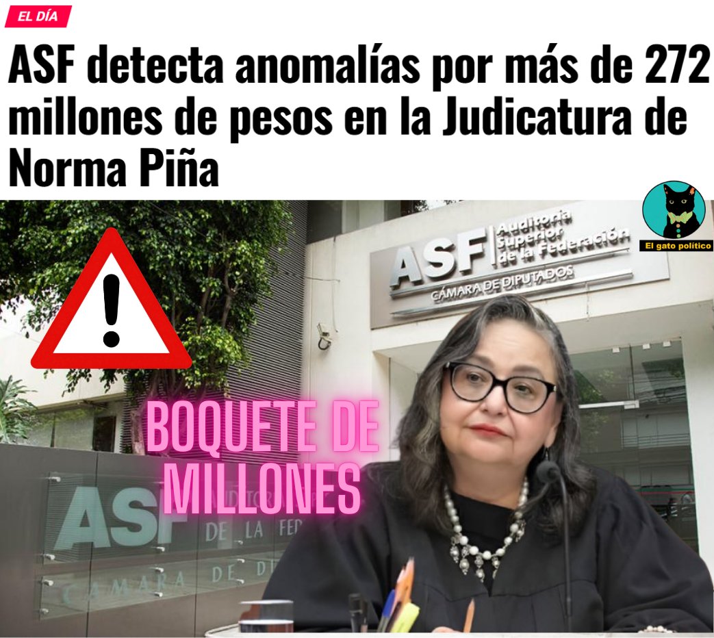elgatopolitico_'s tweet image. 🔴🔴🔴¡Salió el peine! 🤑🤑
La ASF detecta un boquete de 272 millones de pesos, tan solo en el penúltimo año de Norma Piña.
Que se investigue y se denuncie todo. 🥁🥁
➡️➡️ wp.me/pbiqPq-qbE