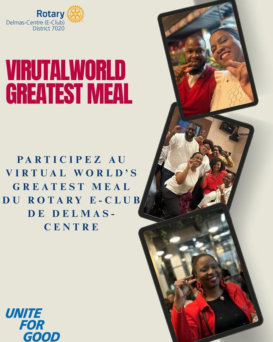 RotaryDelmasC's tweet photo. Participez au Virtual World’s Greatest Meal du Rotary e-club de Delmas-Centre.Invitez vos amis à partager un repas chez vous, durant tout  le mois d’octobre, pour commémorer la Journée mondiale contre la polio. 
#WorldGreatestMeal #EndPolioNow
#rotaryinternation https://t.co/AOY2Z0pRzn