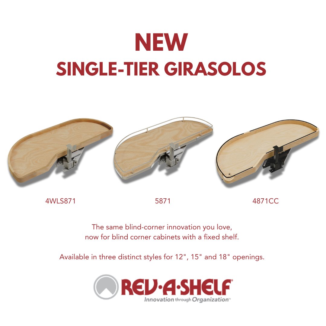 Blind corners,  meet beautiful organization. 🤝🏼

The Girasolo you love, now available in a single-tier design with the same innovation - made for fixed-shelf cabinets.

Explore all three styles: loom.ly/cuiFfwU

#revashelf