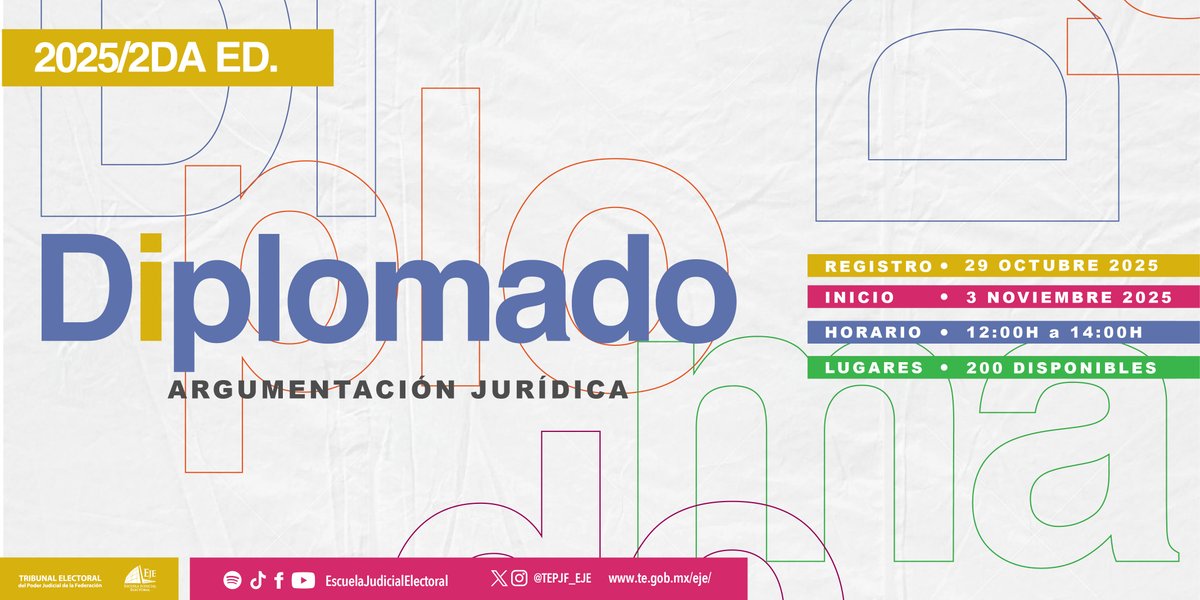 ¿Sabes argumentar más allá de tu intuición?🧠Domina el arte de razonar jurídicamente con el Diplomado en Argumentación Jurídica.

🎓 En línea, gratuito y con cupo limitado (200).
📅 Registro: 29 oct | 11:00-18:00 h  ow.ly/3kS750XhNj4
📄 Convocatoria: ow.ly/pSRH50XhNj3