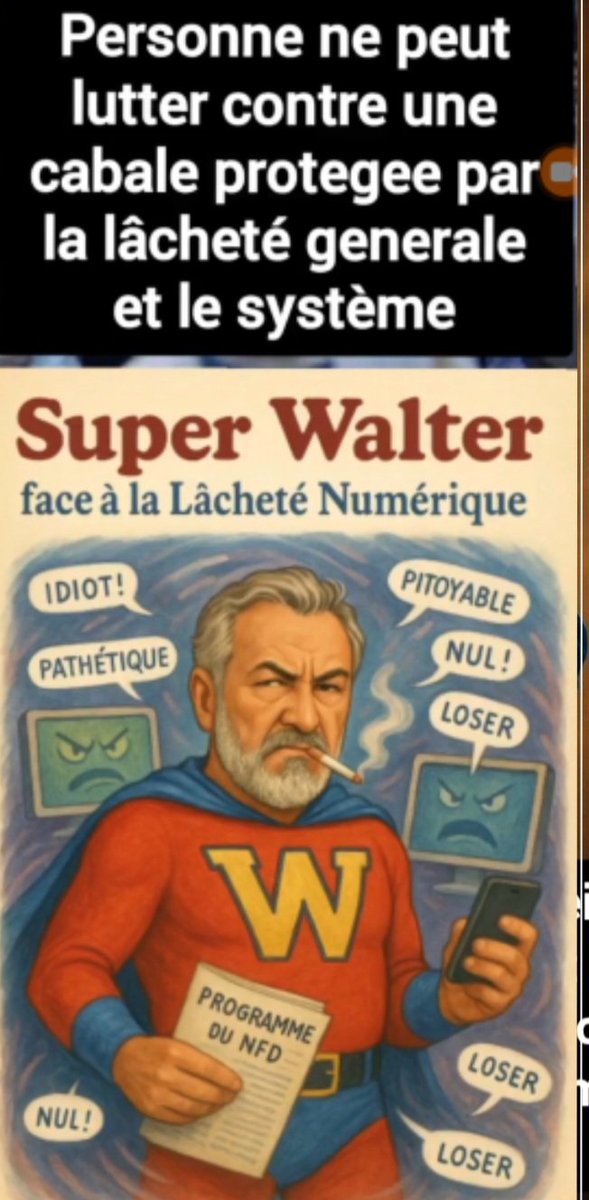 Walter_Boujenah's tweet photo. https://t.co/FKmFvHDd2L
Mes amis,
Je voudrais attirer votre attention sur ce space PATRIOTE d’Olivier @olivepasmure (que je viens encore de pousser à bout et de faire craquer en insultes et délires) avec toutes les stars du patriotisme #messihalopitheque donc @phyloza, l’un des pires tarés dont vous découvrirez tout bientôt, @D070424 la vulgarité faite femme pourtant issue d’une grande famille dont elle est le boulet alcoolisé, @jetemmerdewalt même profil, alcoolique, mythomane et rejetée par sa propre famille, @ben_drax qui est prêt à faire la paix avec celui qui l’humilie depuis 1 an à savoir @lalumiereD770 si c’est pour cracher sur Walter et se rapprocher de « toute femme » de ce réseau…
Il y a aussi, évidemment @pascal44_nn le corbeau chauve de X surnommé Jean Claude Duss, @estoc__fr humiliée 100 fois sur son faux harcèlement mais qui insiste, cautionnée par tous les sous hommes qui espèrent…, et tant d’autres rats que je ne vois pas sur le screen…
5H et plus de 1200 auditeurs pour écouter des délires de Pallywood Decker, des complaintes de femmes qui cherchent à ce qu’on s’intéresse à elles (je suis un bon produit d’appel…), des sous hommes je répète, qui veulent juste se venger de leurs humiliations FACTUELLES sur leurs délires et tout ce « beau monde » qui chiale contre le méchant Walter. Ce space est au moins le 50ème sur le même sujet…
Vous comprenez pourquoi avec un QI moyen de 80 et un QMC (quotient de moralité et de courage) négatif, il est impossible sur ce RS devenu une déchetterie où seuls les déchets se reconnaissent et deviennent amis virtuels ciblant le même « ennemi » fantasmé. N’ont-ils que moi dans leurs vies de merdes ? Je n’en vois AUCUN oser attaquer NOS vrais ennemis.
Bref, d’un côté je rigole (surtout sur le dernier délire de Decker) mais d’un autre, ça fait « peur » pour la France…