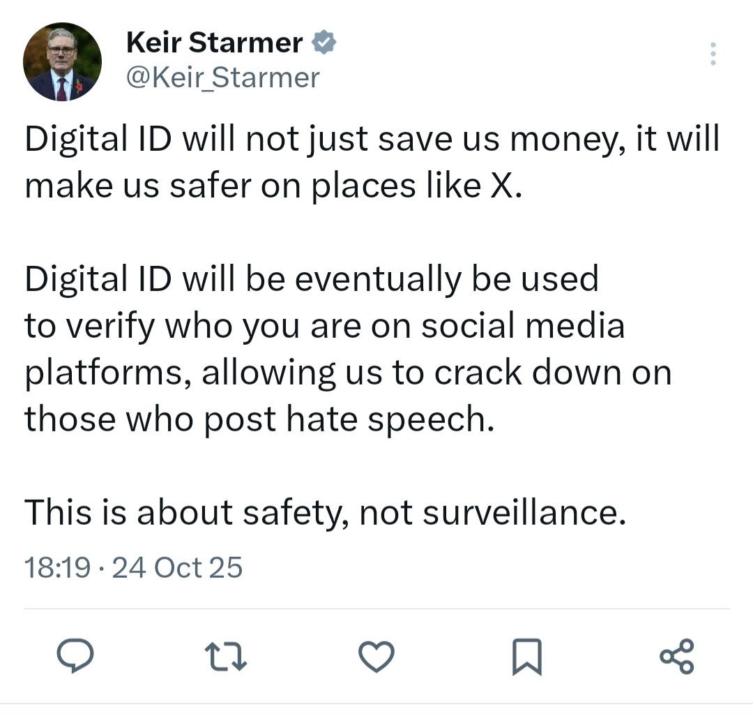 ianmiles's tweet image. This is literally surveillance. The UK is going to kill anonymity for its citizens on the internet, tying each and every account to a name and a face, and prosecute anyone who says mean words about his administration or its policies.
