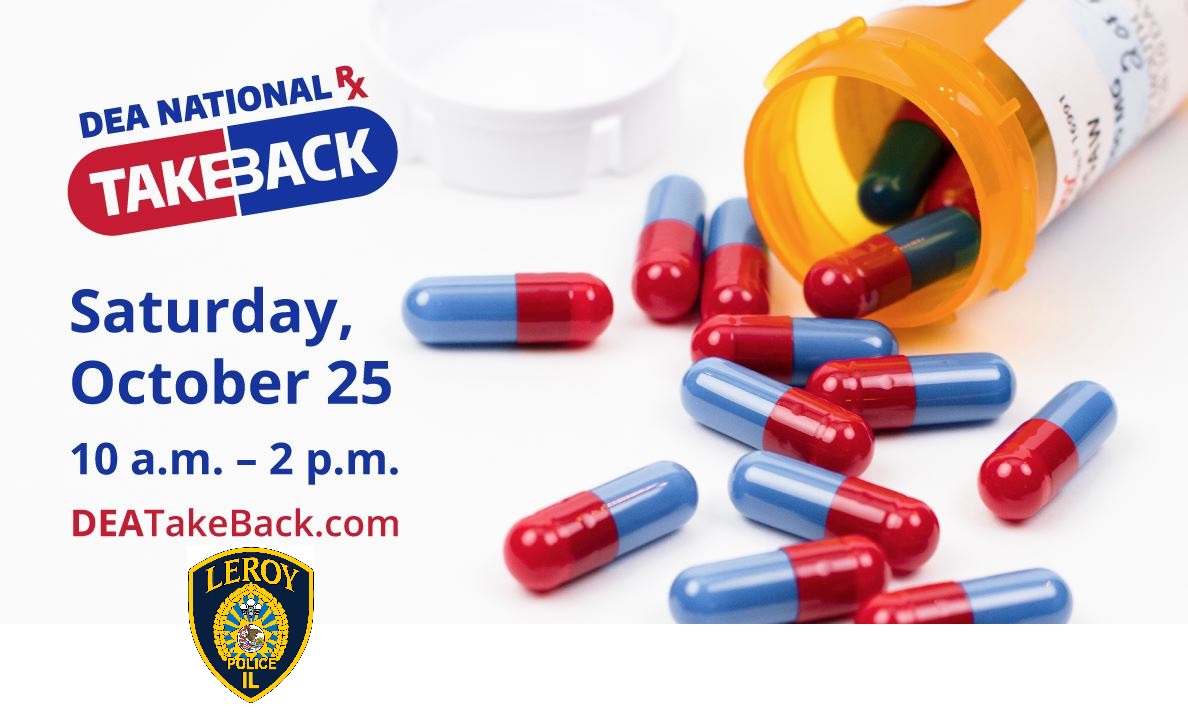 LeRoyILPolice's tweet photo. The take back box is in the police lobby, to your left when you enter.   No liquids, no sharps.  You don't have to remove them from the bottle.  You don't have to redact information on the bottles.  The take back box is available all the time.
LeRoy Police Dept, 110 S. East St. https://t.co/L2fjUWA4hW