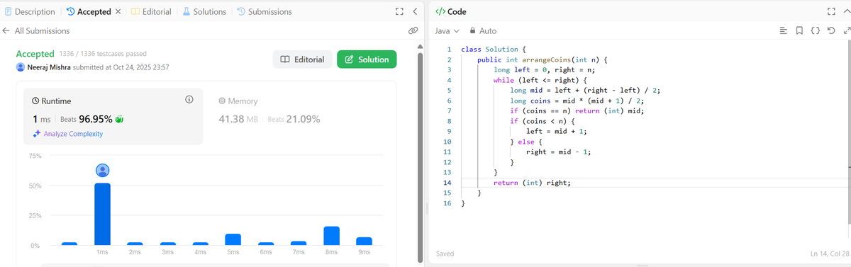 NeerajMishr12's tweet image. 🚀 Day 26/100 – React & DSA 💻
✅ React: Revised HOC & all topics before Context API
✅ DSA: Solved Odd Cells Matrix & Arrange Coins
🎯 Completed Binary Search lecture & explored Rotated BS, Split Array, Peak Index 🔍
Finally catching the pattern!
#100DaysOfCode #BuildInPublic