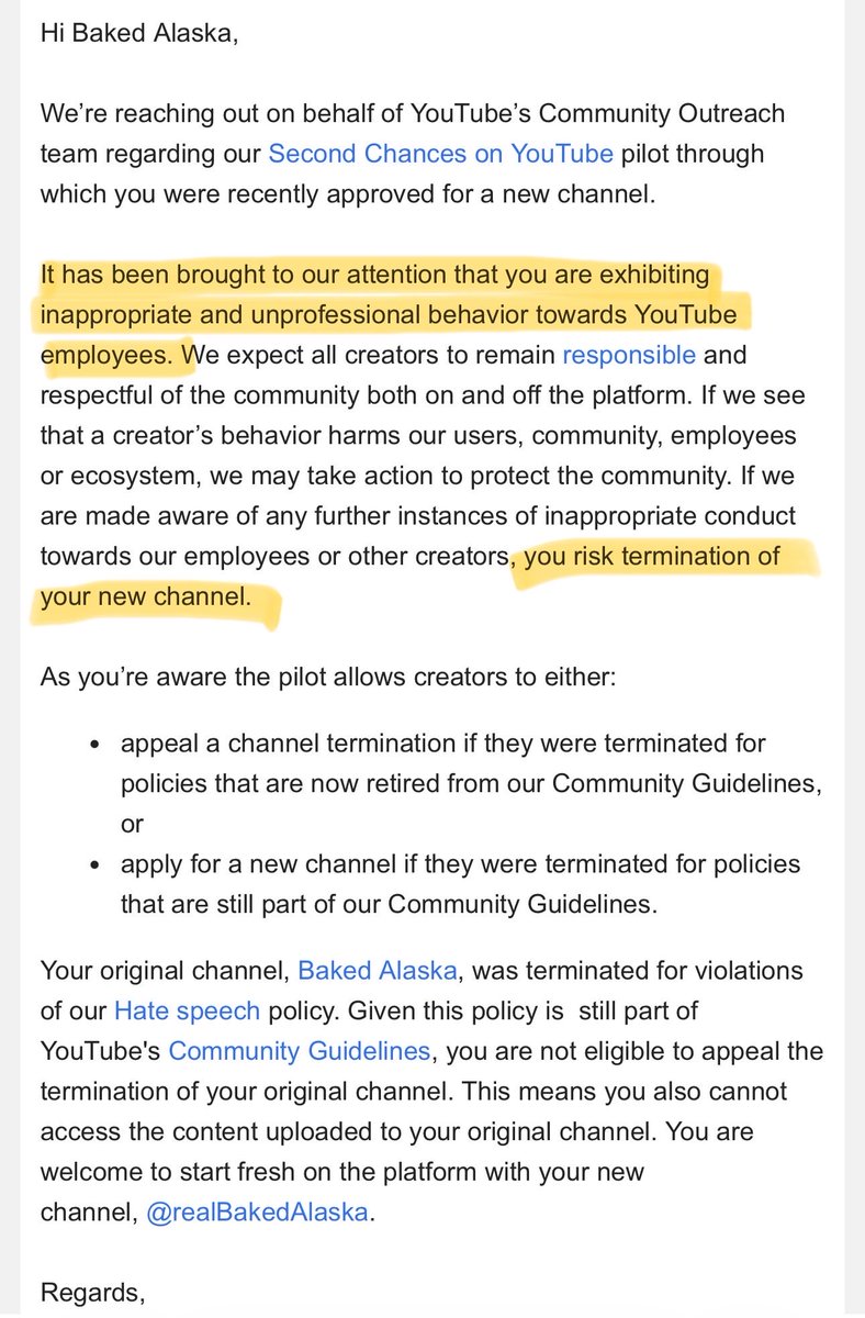 You cannot make this up 

<a href="/TeamYouTube/">TeamYouTube</a> is threatening to terminate my channel for asking questions on X ?!

Yikes… I haven’t uploaded a single thing &amp; I’ve been completely transparent about the process. I said I’m fully willing to adhere to the community guidelines. 

Yet if you