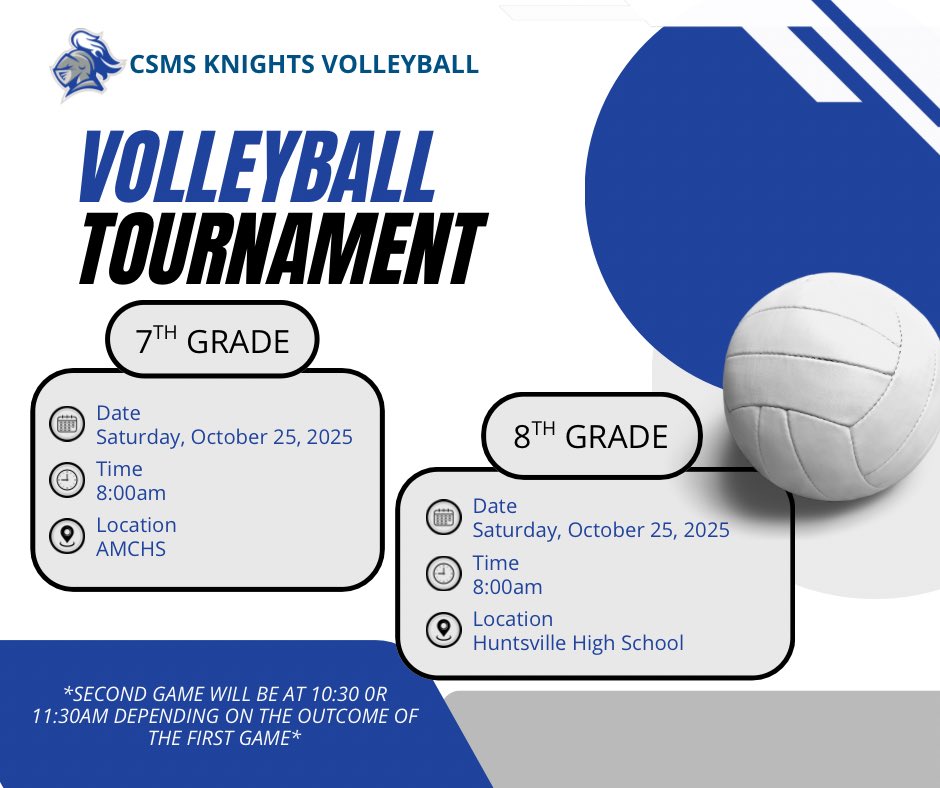 CSMSGA's tweet image. Tournament Time!! Don’t miss our final showdown of the season tomorrow! Let&apos;s finish strong, compete, and end the season on a high note.🏐#KnightNation