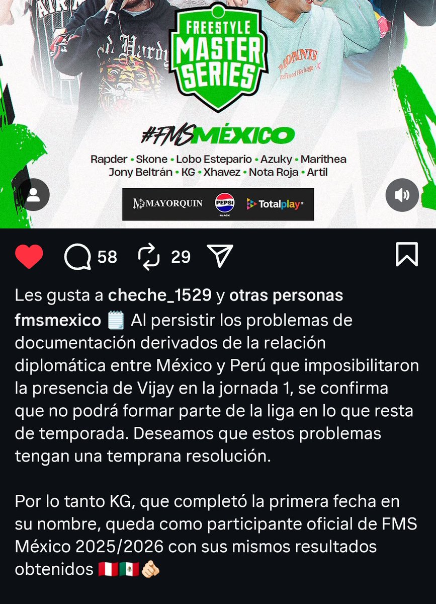 SE CONFIRMA QUE KG FORMARÁ PARTE DEL LINE UP DE FMS MEXICO 🇲🇽 Y ESTARÁ EL RESTO DE LA TEMPORADA 2025/26

LOCURAAAAA Y SE FESTEJA 🥳