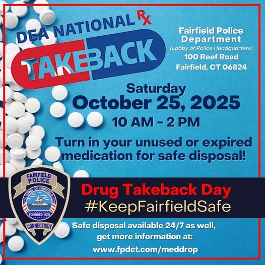 Mark Your Calendar: DEA National Prescription Drug Take-Back Day is this month! Can’t make it that day? The medication drop box is available 24/7 in the police department lobby. Learn more: fpdct.com/meddrop