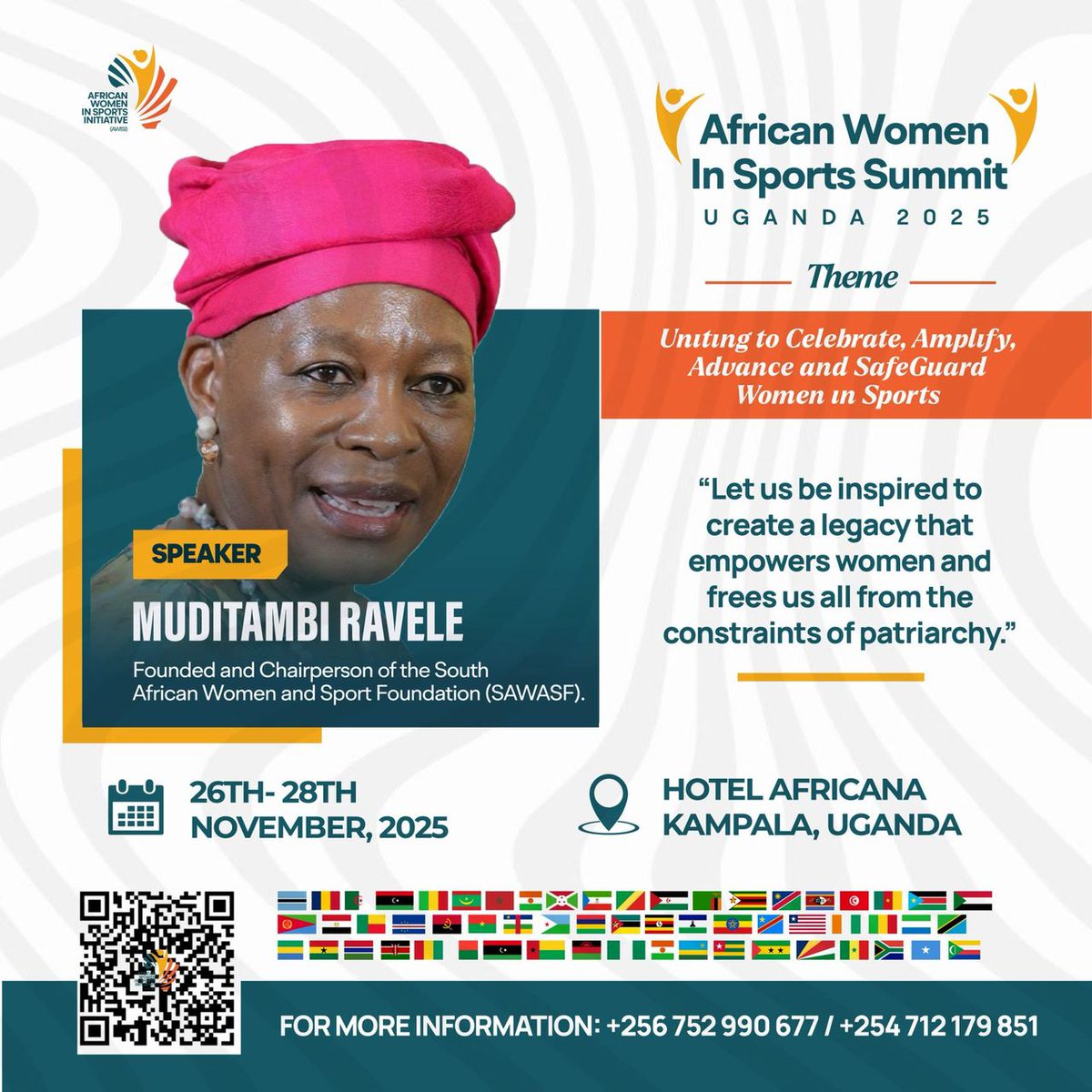 “Let us be inspired to create a legacy that empowers women and frees us all from the constraints of patriarchy.”
Muditambi "Ntambi" Ravele

<a href="/NtambiRavele/">Makhadzi Muditambi</a> has amassed over 30 years of service and women in sports advocacy.

#AWISISummit2025
#TogetherWeWin
#EndGBVNow