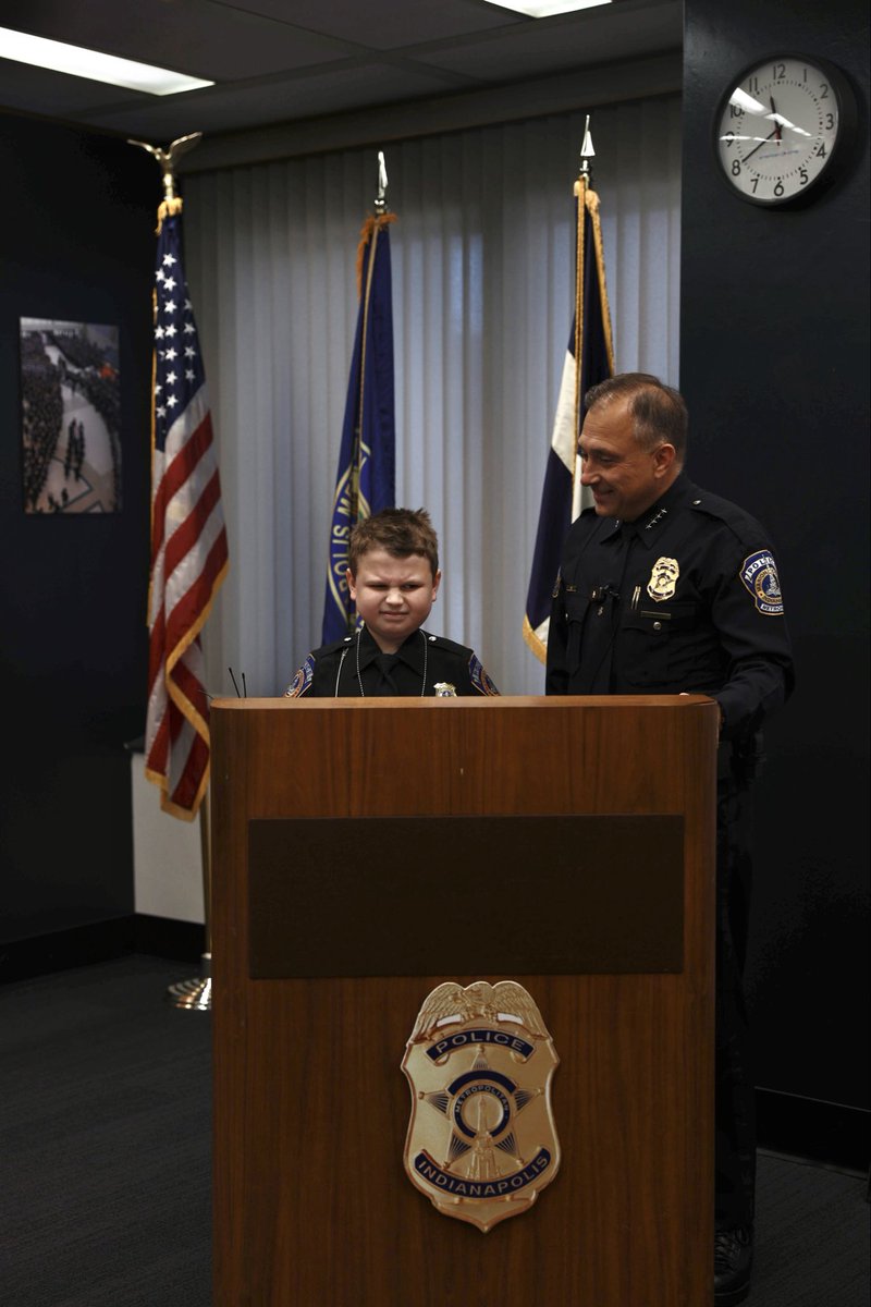 Honored to swear in Officer Owen today - a true example of courage and determination. 💙 Despite his life threatening battle with epilepsy, his dream to wear the badge came true thanks to @IndianaWish and <a href="/IndyPSFdn/">Indy Public Safety Foundation</a>. Moments like this remind us why we serve.