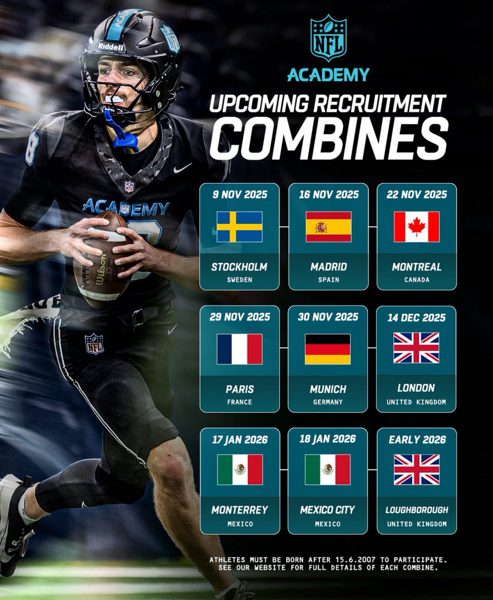 Atletas de todo México, nacidos despues del 15 de Junio del 2007, pendientes de los tryouts de <a href="/NFLAcademy/">NFL Academy</a> durante Enero 2026 (17 Enero en Monterrey y 18 en Ciudad de México)

#Academics1st