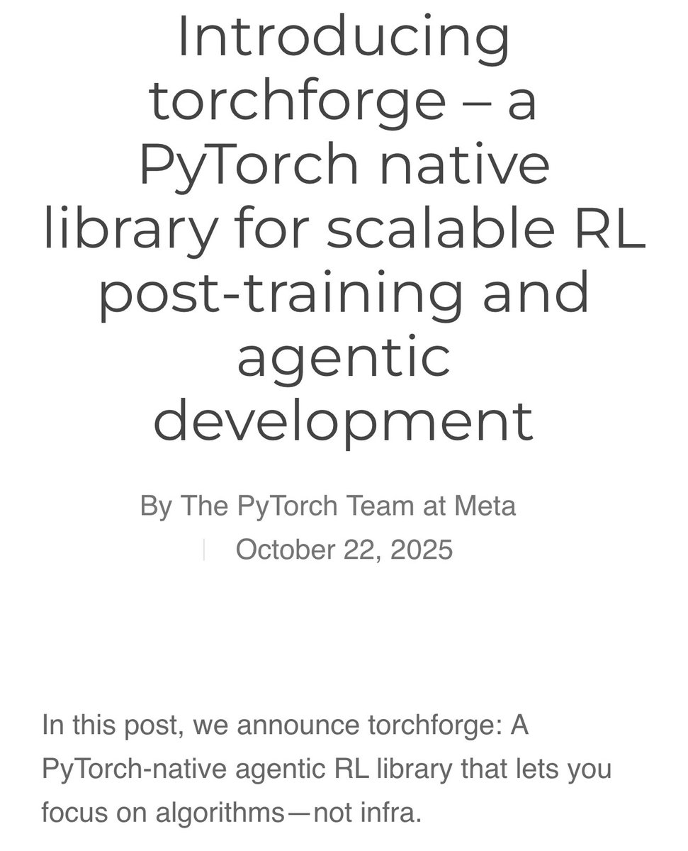 yifan_zhang_'s tweet image. [Breaking] ✅ torchforge – a PyTorch native library for scalable RL post-training and agentic development!

A PyTorch-native agentic RL library that lets you focus on algorithms—not infra.

See pytorch.org/blog/introduci… for the details: