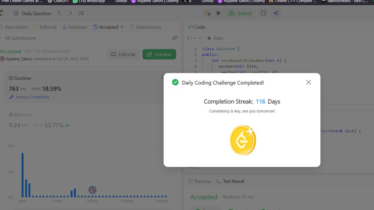 RojalineSa93267's tweet image. Day  33 #100DaysOfCode  Completed today’s LeetCode problem — making it 116 consecutive days of daily problem-solving!                                    
#LeetCode #CodingJourney #Zigbee #100DaysOfCodeChalleng