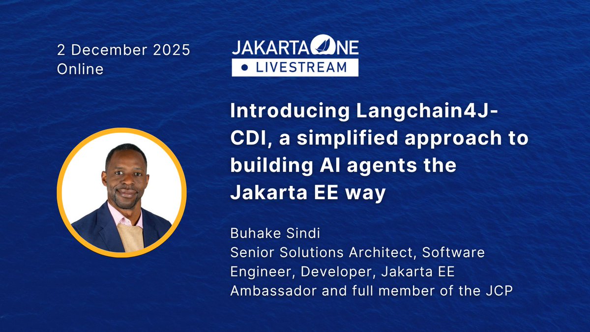 EliteGentleman's tweet image. Join me at JakartaOne Livestream 2025 on 2 December for a deep dive into the future of #JakartaEE and #CloudNativeJava. It’s a great opportunity to learn, connect, and collaborate with developers from around the world.
💻 Save your spot: jakartaone.jakarta.ee/2025/
#Java #opensource