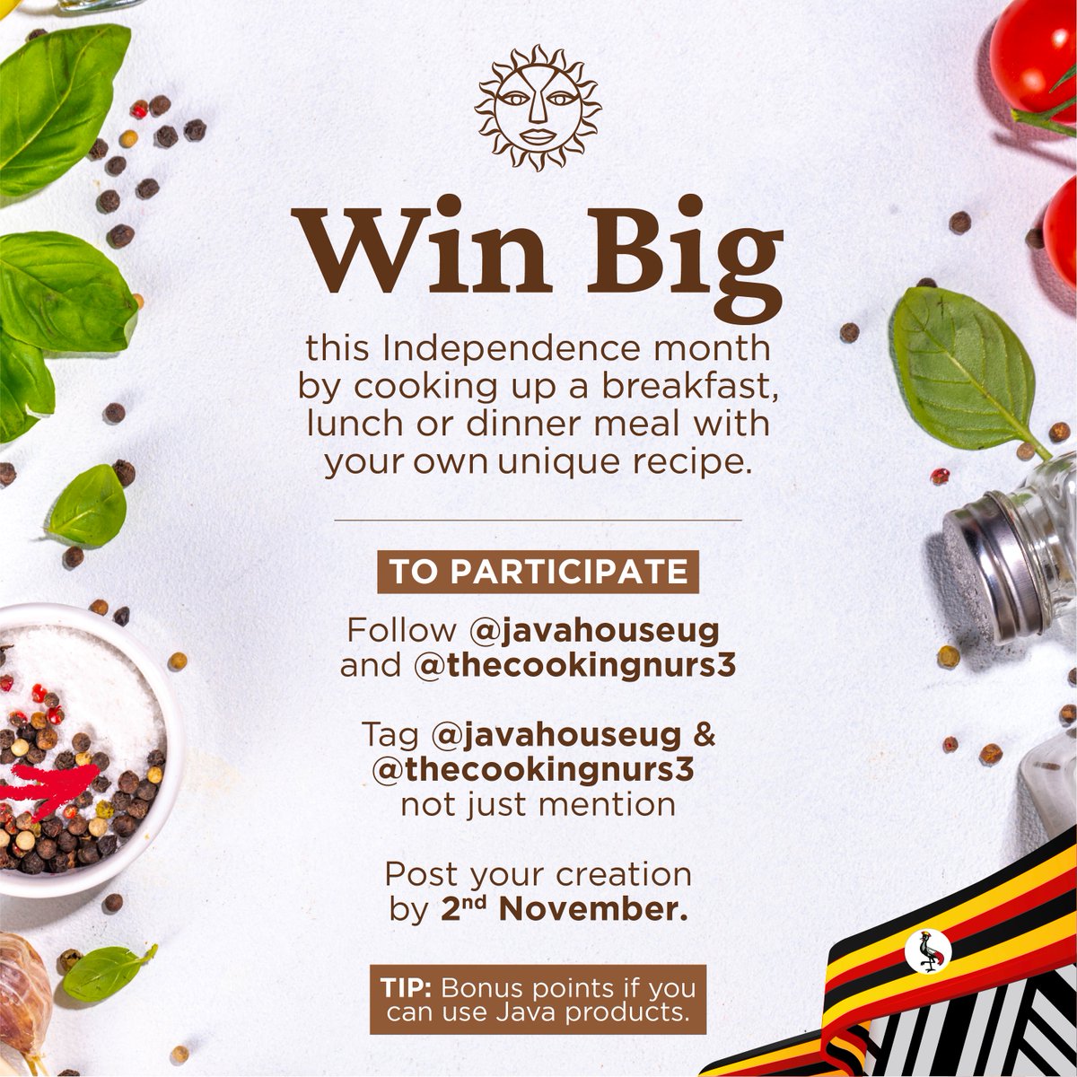 JavaHouseUG's tweet image. It’s time to get creative in the kitchen.🥘
Cook a unique meal this Independence Month and Win Big.
Share your recipe before 2nd November, extra points for using Java goodies.
MadeWithLove